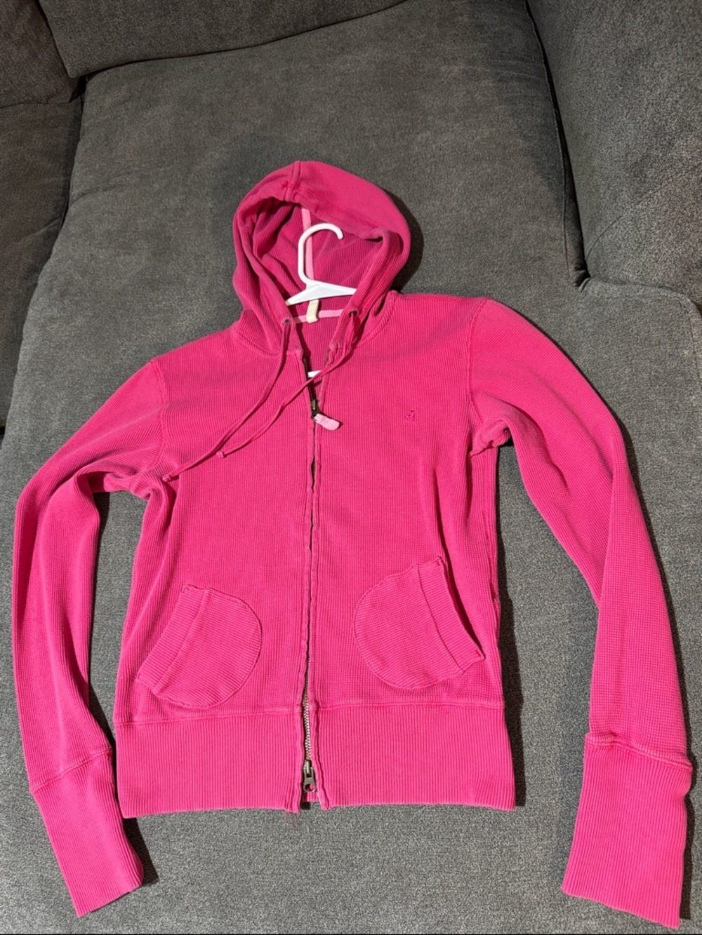 Vintage (COTTON) Old Navy Pink Waffle-Knit Hoodie Full Zip- Medium- SO cute!
